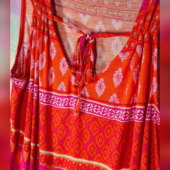 Old Navy Orange & Pink Ikat Print Tassle Tie-Up Sleeveless Top Size Small - Picture 5 of 8